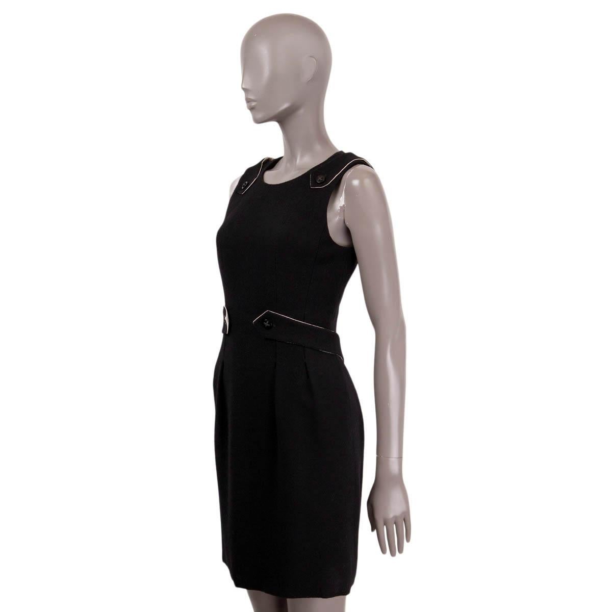 CHANEL black wool 2006 06A WAIST BELTED SLEEVELESS SHEATH Dress 36 XS For Sale 1
