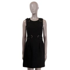 CHANEL 2006 06A WAIST BELTED SLEEVELESS SHEATH Kleid aus schwarzer Wolle 36 XS