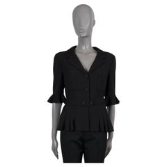 CHANEL Schwarze Wolljacke 2007 07C BELTED SHORT SLEEVE TWEED Jacke 42 L