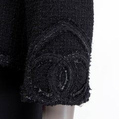 CHANEL black wool 2009 SINGLE BUTTON HEARTS TWEED Blazer Jacket 36 XS