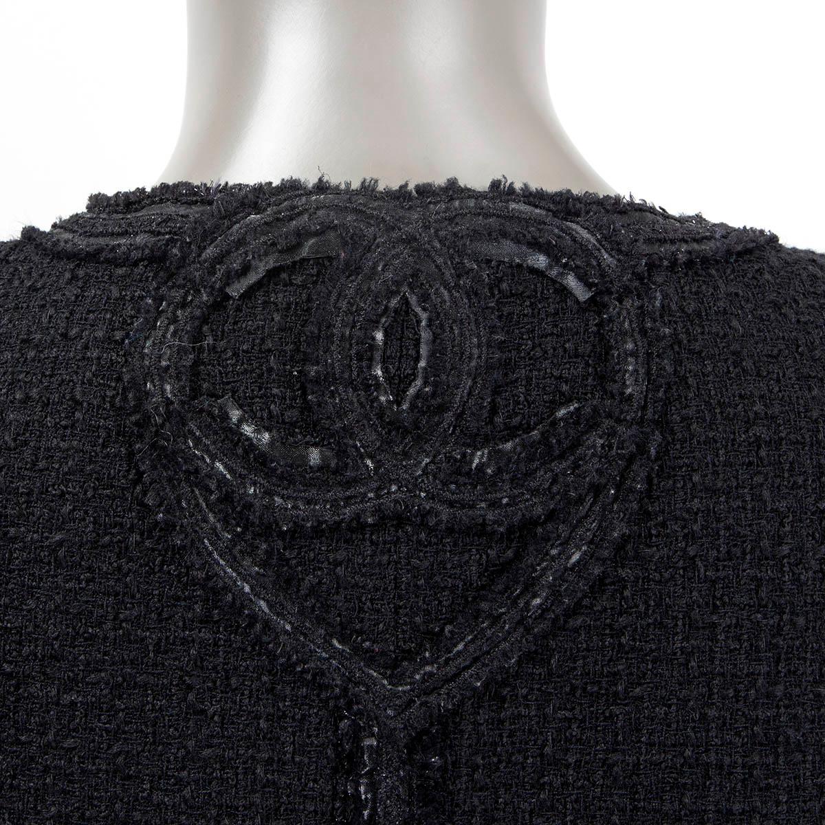 CHANEL black wool 2009 SINGLE BUTTON HEARTS TWEED Blazer Jacket 36 XS 4