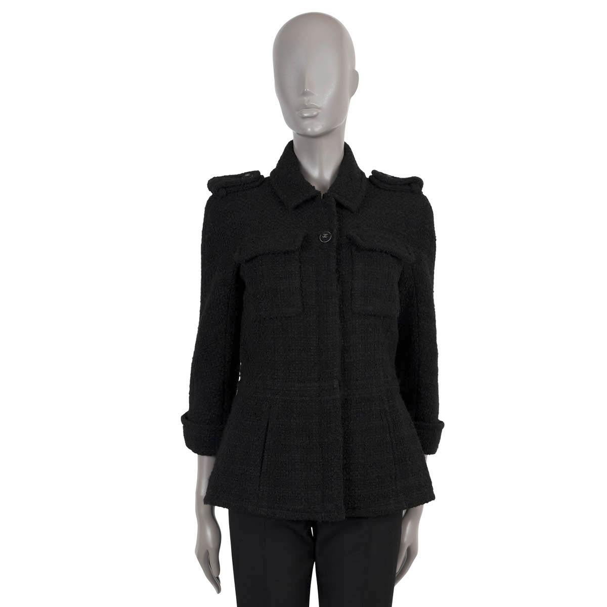 CHANEL black wool 2013 13A EDINBURGH FLAP POCKET TWEED Jacket 40 M For Sale
