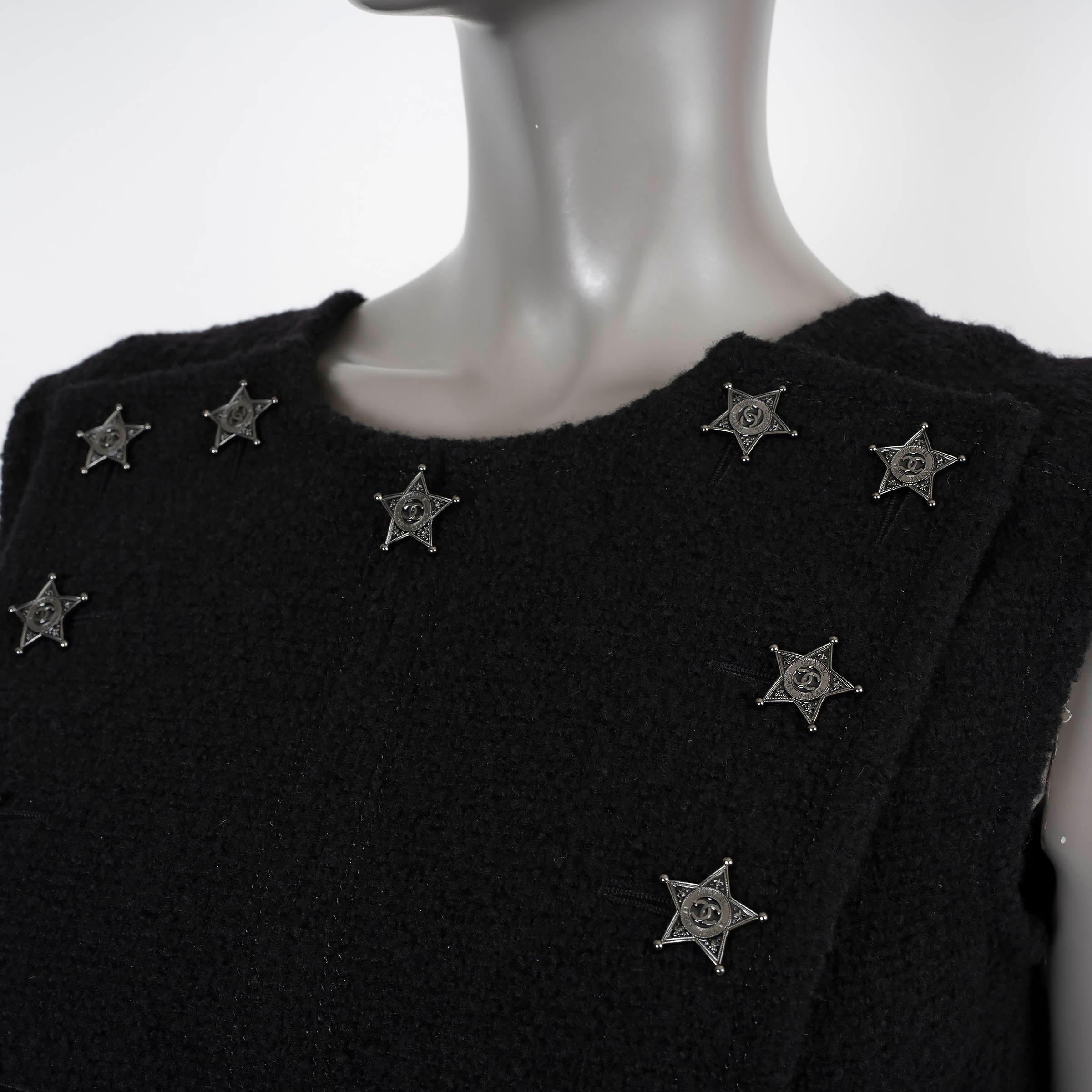 CHANEL laine noire 2014 14A DALLAS SHERIFF TWEED Robe 40 M en vente 1