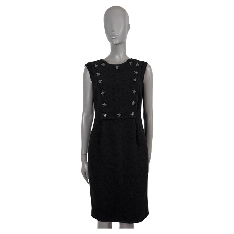 Chanel Black Wool 2014 14a Dallas Sheriff Tweed Dress 40 M