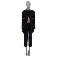 CHANEL black wool 2014 14C SINGAPORE GROSGRAIN TRIM TWEED Jacket 42 L