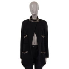 CHANEL black wool 2014 14C SINGAPORE GROSGRAIN TRIM TWEED Jacket 42 L