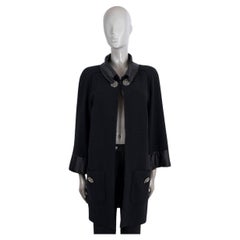 CHANEL black wool 2015 15B SATIN TRIM TWEED Jacket 42 L