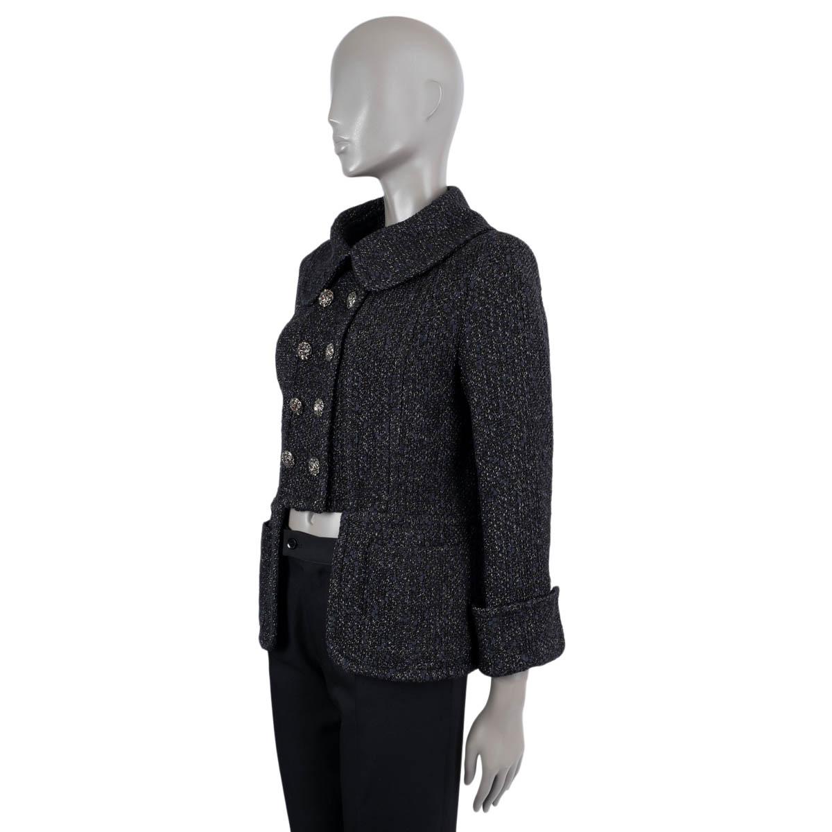 Women's CHANEL black wool 2015 15K DOUBLE BREASTED CUT OUT TWEED Jacket 44 XL