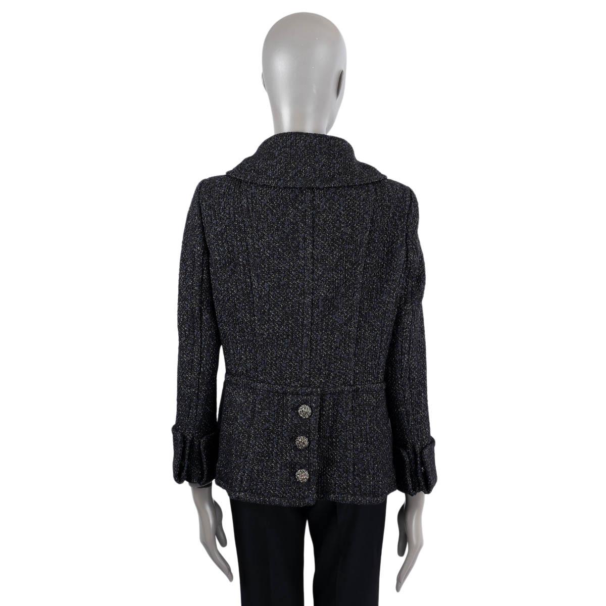CHANEL black wool 2015 15K DOUBLE BREASTED CUT OUT TWEED Jacket 44 XL 1