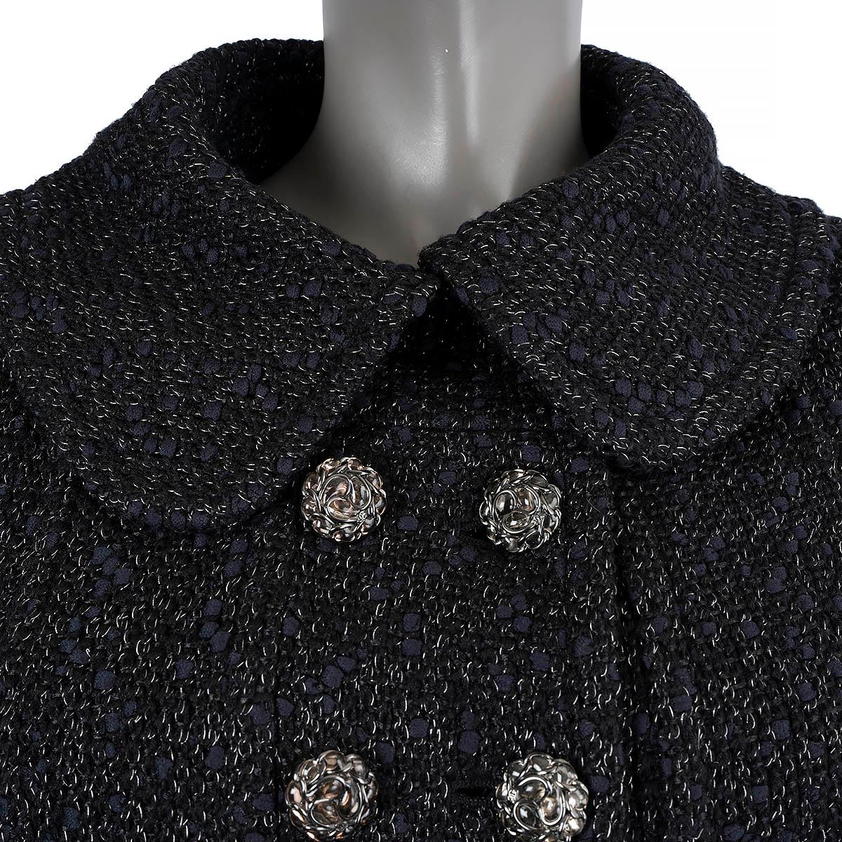 CHANEL black wool 2015 15K DOUBLE BREASTED CUT OUT TWEED Jacket 44 XL 5