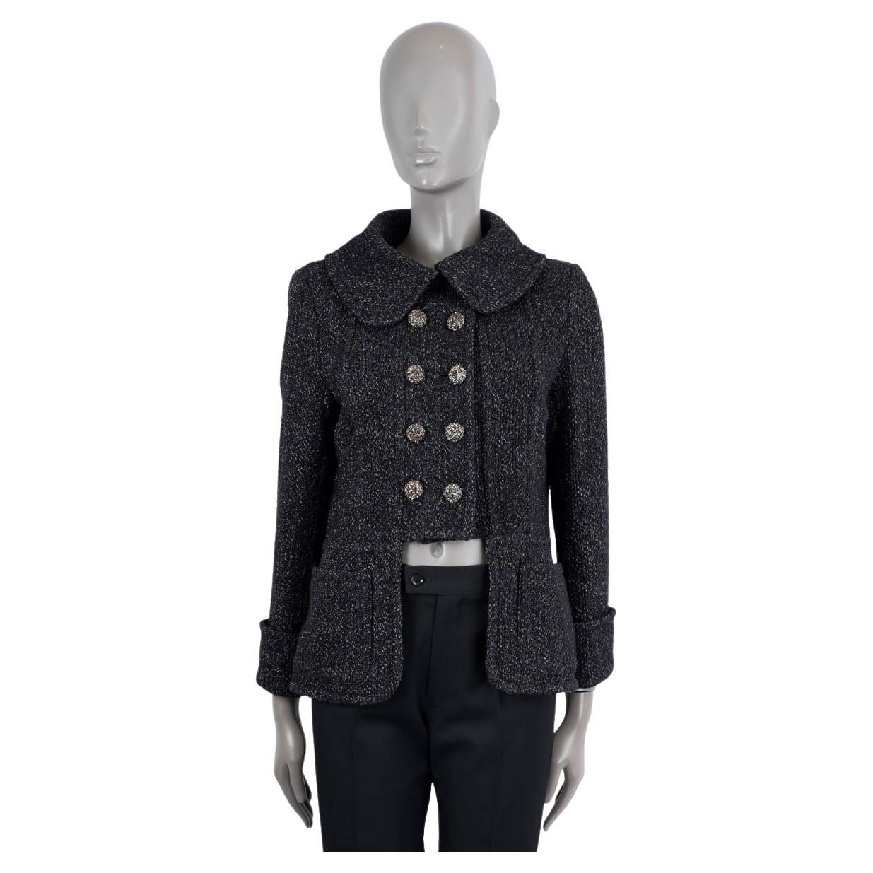 CHANEL black wool 2015 15K DOUBLE BREASTED CUT OUT TWEED Jacket 44 XL