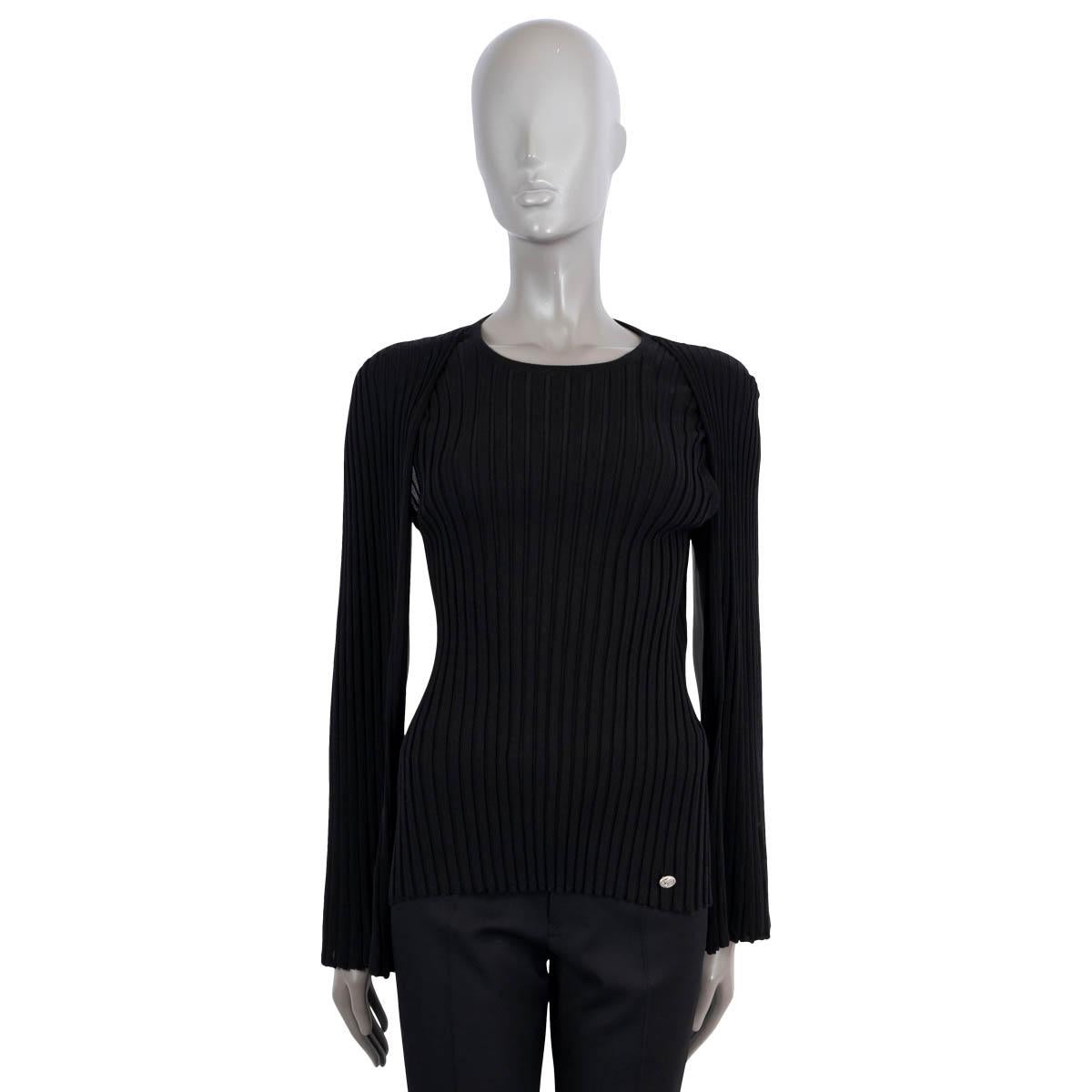 Black CHANEL black wool 2016 16A ROME CAPE SLEEVE RIB KNIT Sweater 42 L For Sale