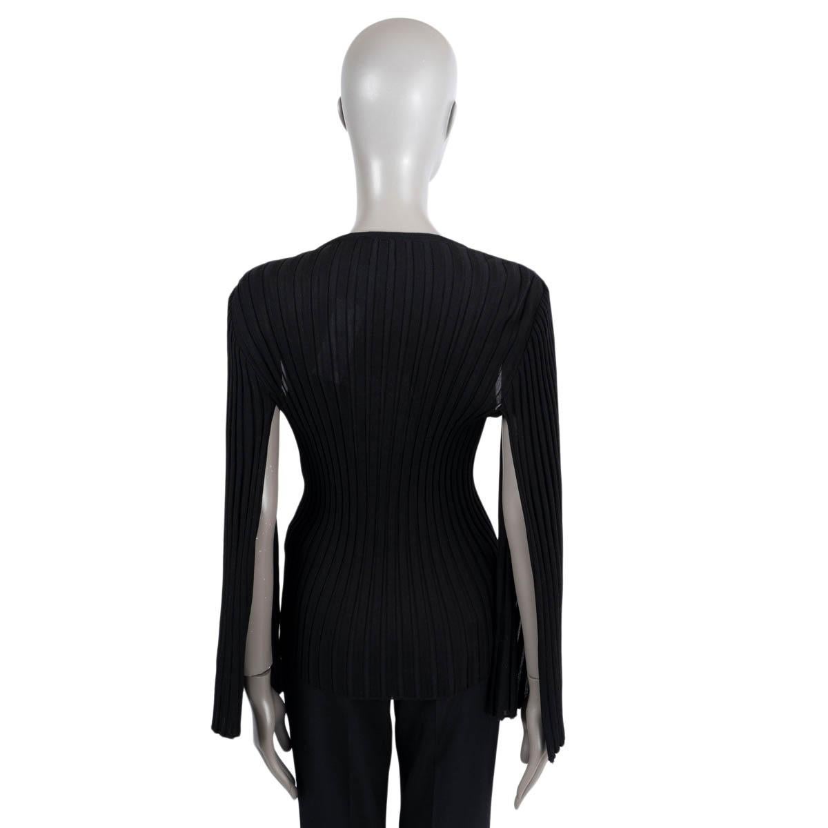 CHANEL black wool 2016 16A ROME CAPE SLEEVE RIB KNIT Sweater 42 L For Sale 1