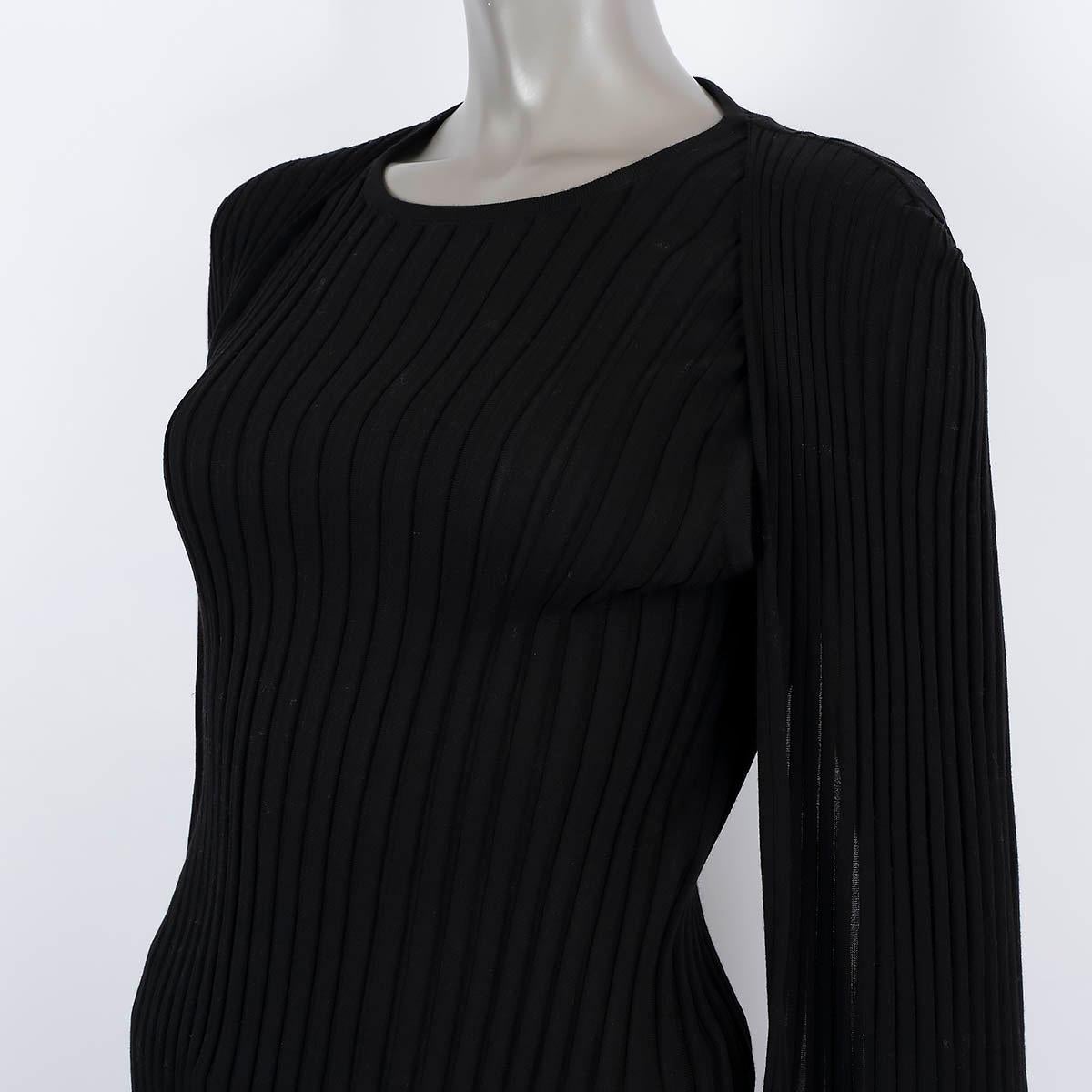 CHANEL black wool 2016 16A ROME CAPE SLEEVE RIB KNIT Sweater 42 L For Sale 2