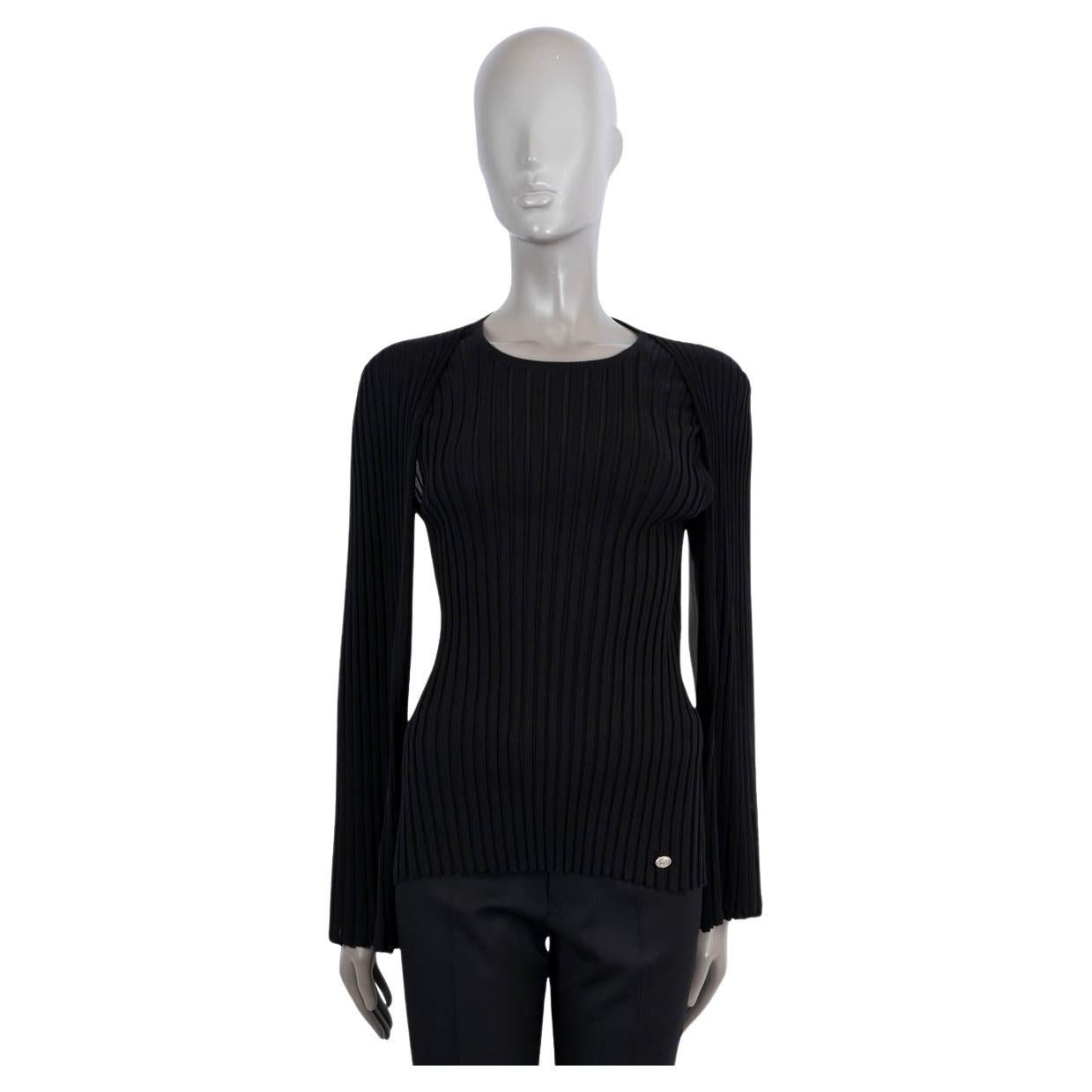 CHANEL black wool 2016 16A ROME CAPE SLEEVE RIB KNIT Sweater 42 L For Sale