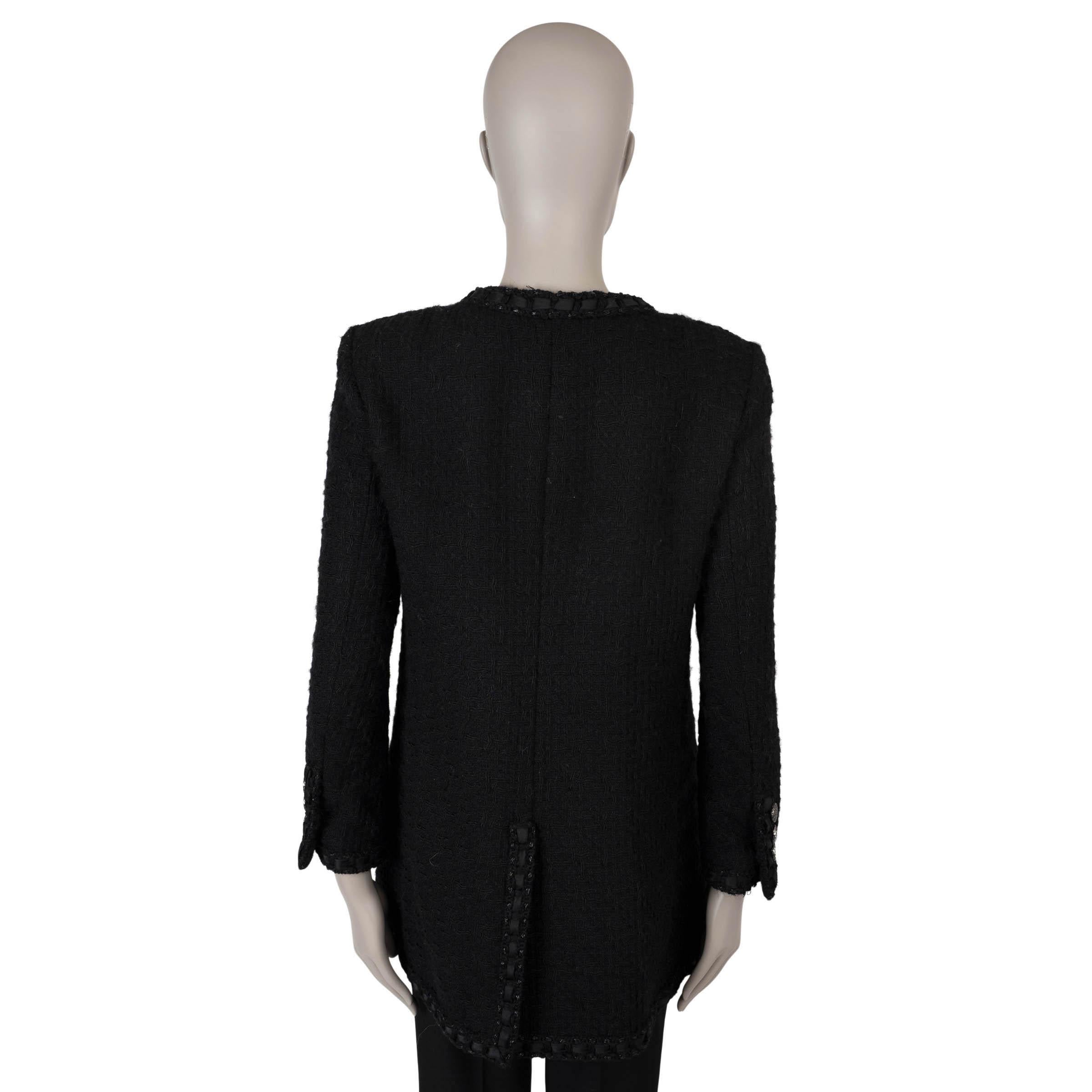Nero Chanel nero lana 2016 16A ROMA RIBBON TRIM Giacca TWEE LUNGA 42 M. in vendita