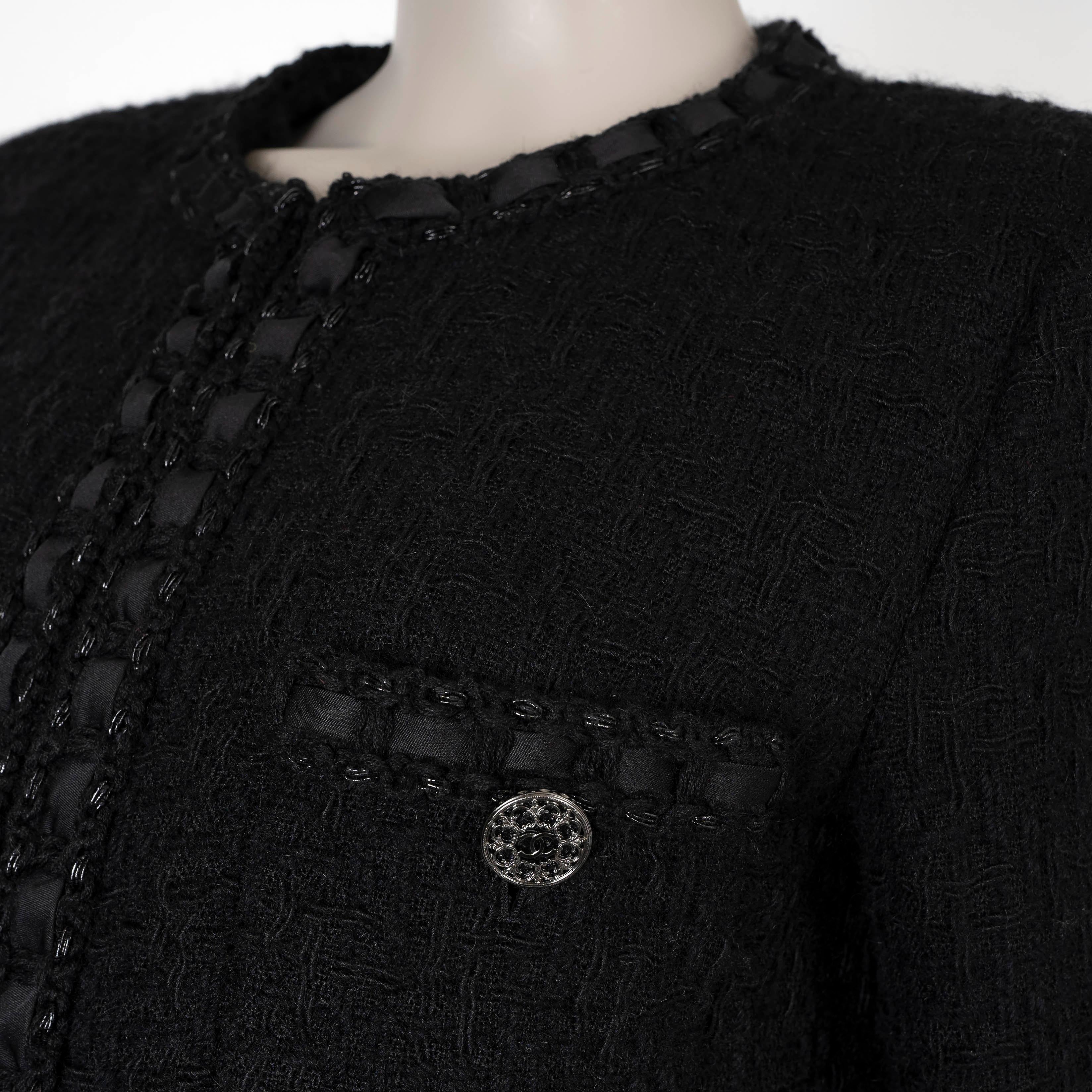 Donna Chanel nero lana 2016 16A ROMA RIBBON TRIM Giacca TWEE LUNGA 42 M. in vendita
