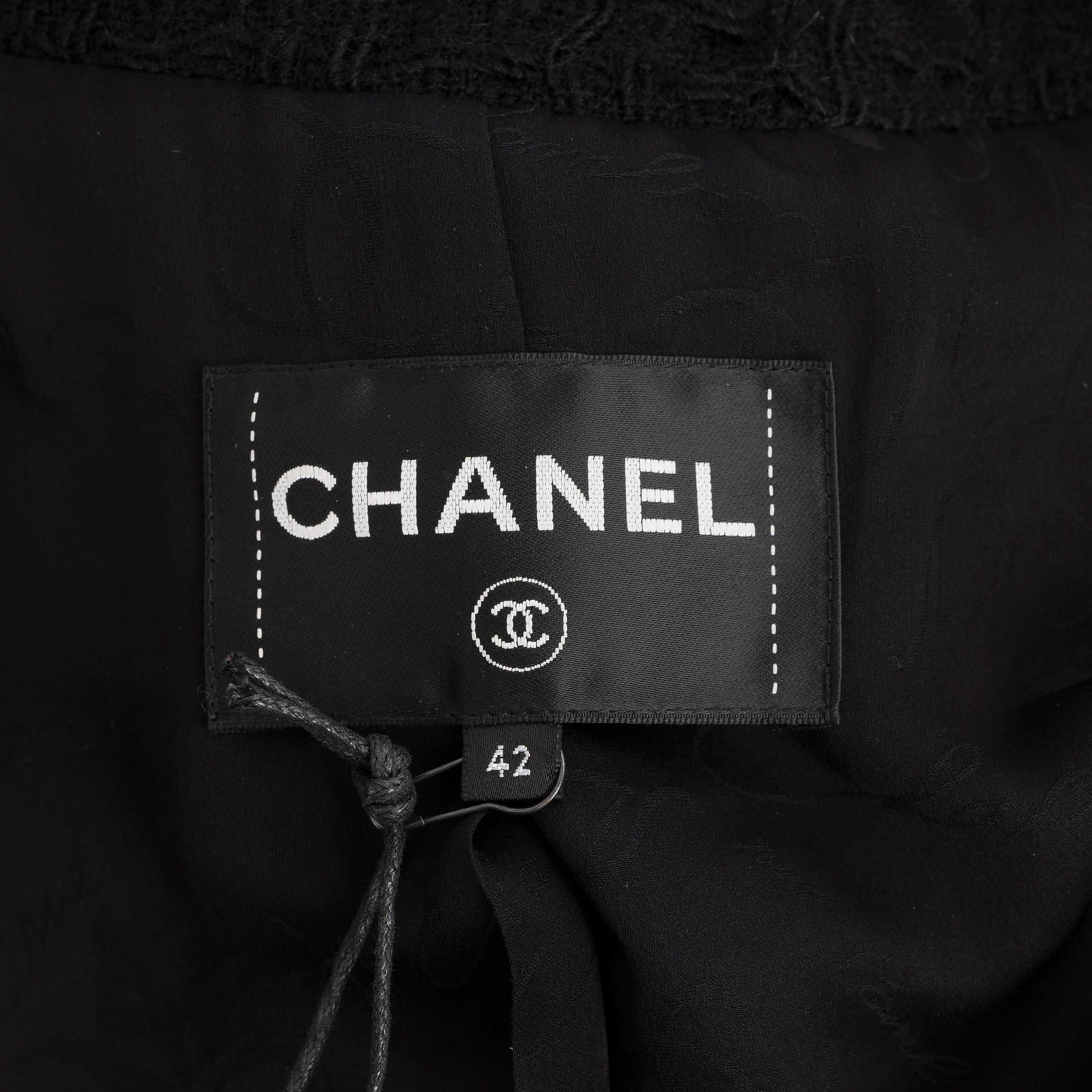 Chanel nero lana 2016 16A ROMA RIBBON TRIM Giacca TWEE LUNGA 42 M. in vendita 1