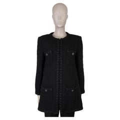 CHANEL black wool 2016 16A ROME RIBBON TRIM LONG TWEE Jacket 42 M