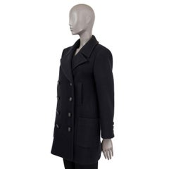 CHANEL black wool 2017 Double Breasted Peacoat Jacket 38 S