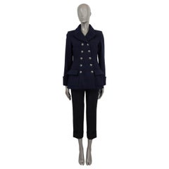 CHANEL navy blue wool 2018 18A HAMBURG Peacoat Coat Jacket 36 XS