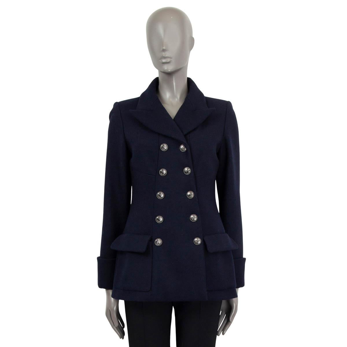 Black CHANEL navy blue wool 2018 18A HAMBURG Peacoat Coat Jacket 36 XS For Sale