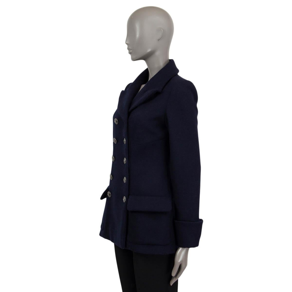 Women's CHANEL navy blue wool 2018 18A HAMBURG Peacoat Coat Jacket 36 XS For Sale
