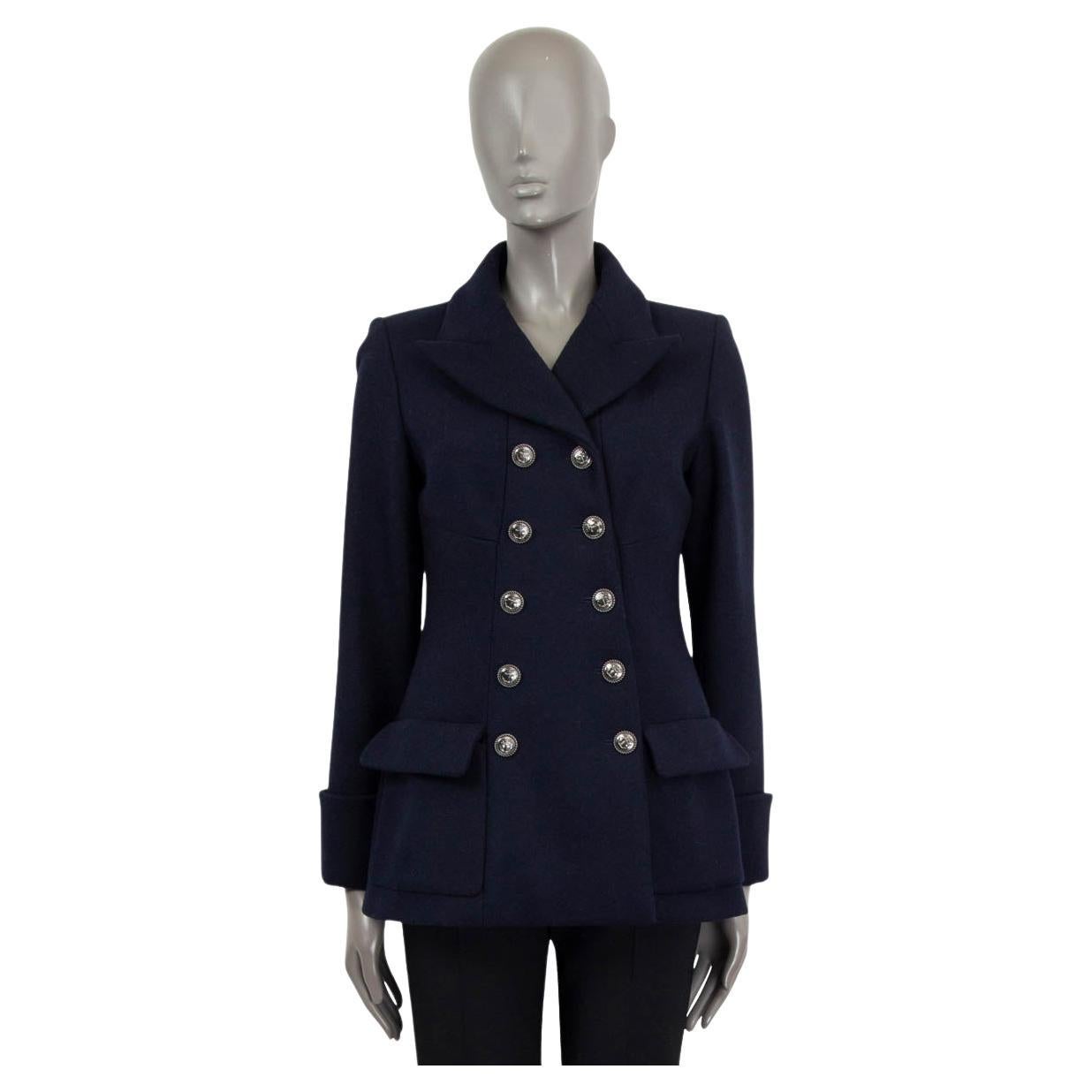 CHANEL navy blue wool 2018 18A HAMBURG Peacoat Coat Jacket 36 XS For Sale