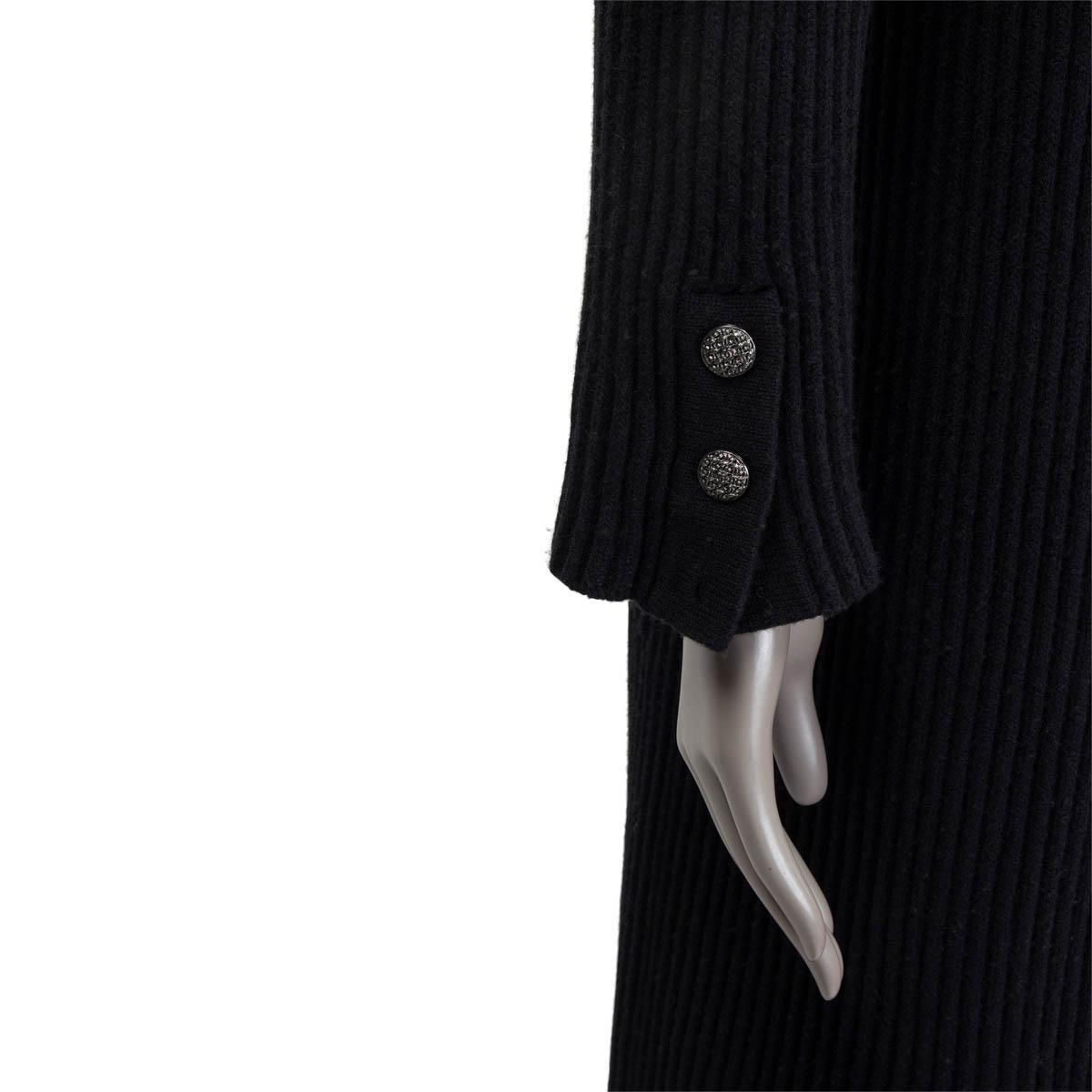 CHANEL black wool 2018 RIB KNIT MAXI Coat Jacket 36 XS 2
