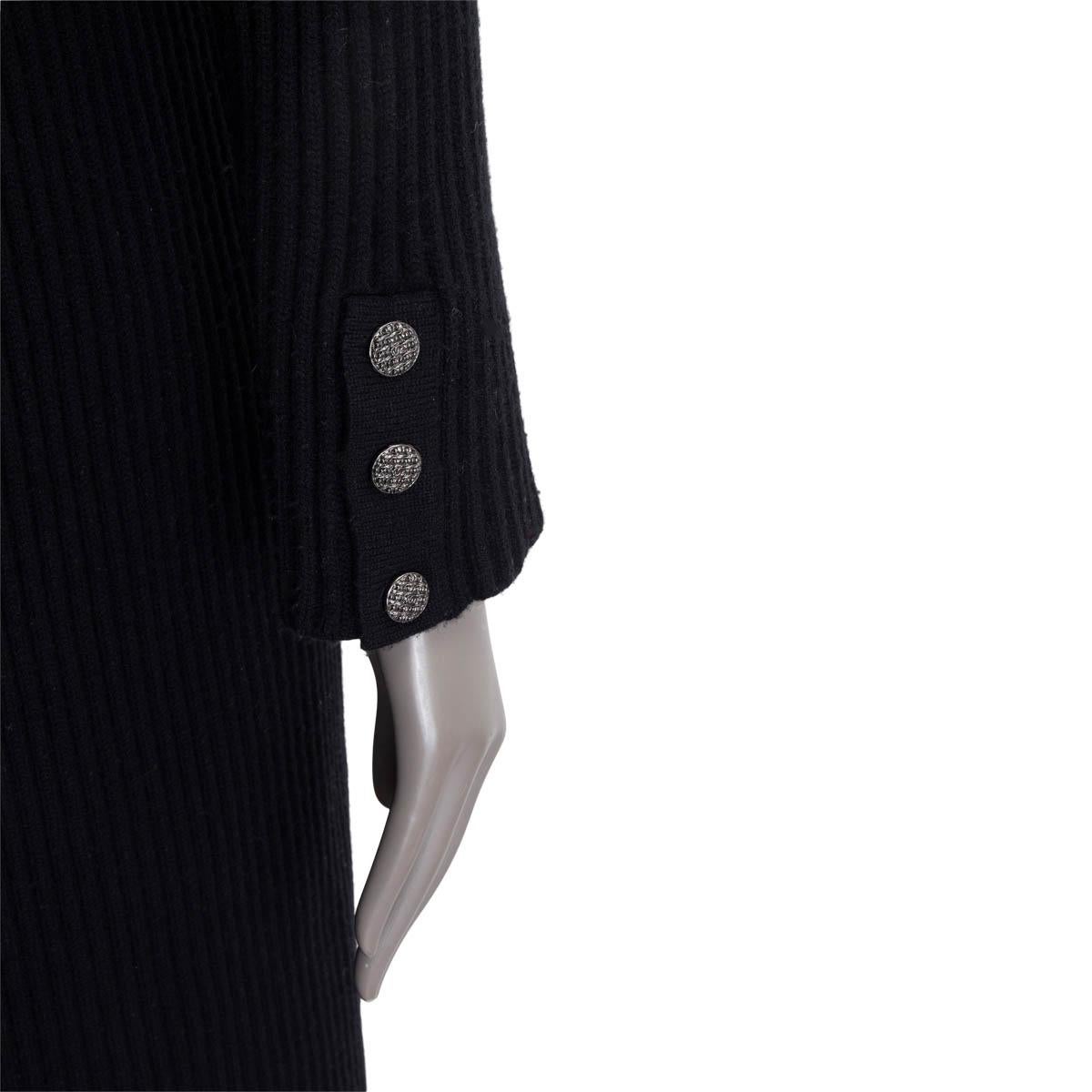 CHANEL black wool 2018 RIB KNIT MAXI Coat Jacket 36 XS 3