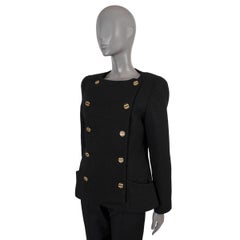 CHANEL black wool 2019 19A NEW YORK COLLARLESS DOUBLE BREASTED TWEED Jacket 40 M