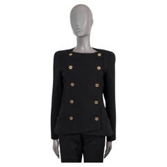 CHANEL black wool 2019 19A NEW YORK COLLARLESS DOUBLE BREASTED TWEED Jacket 40 M