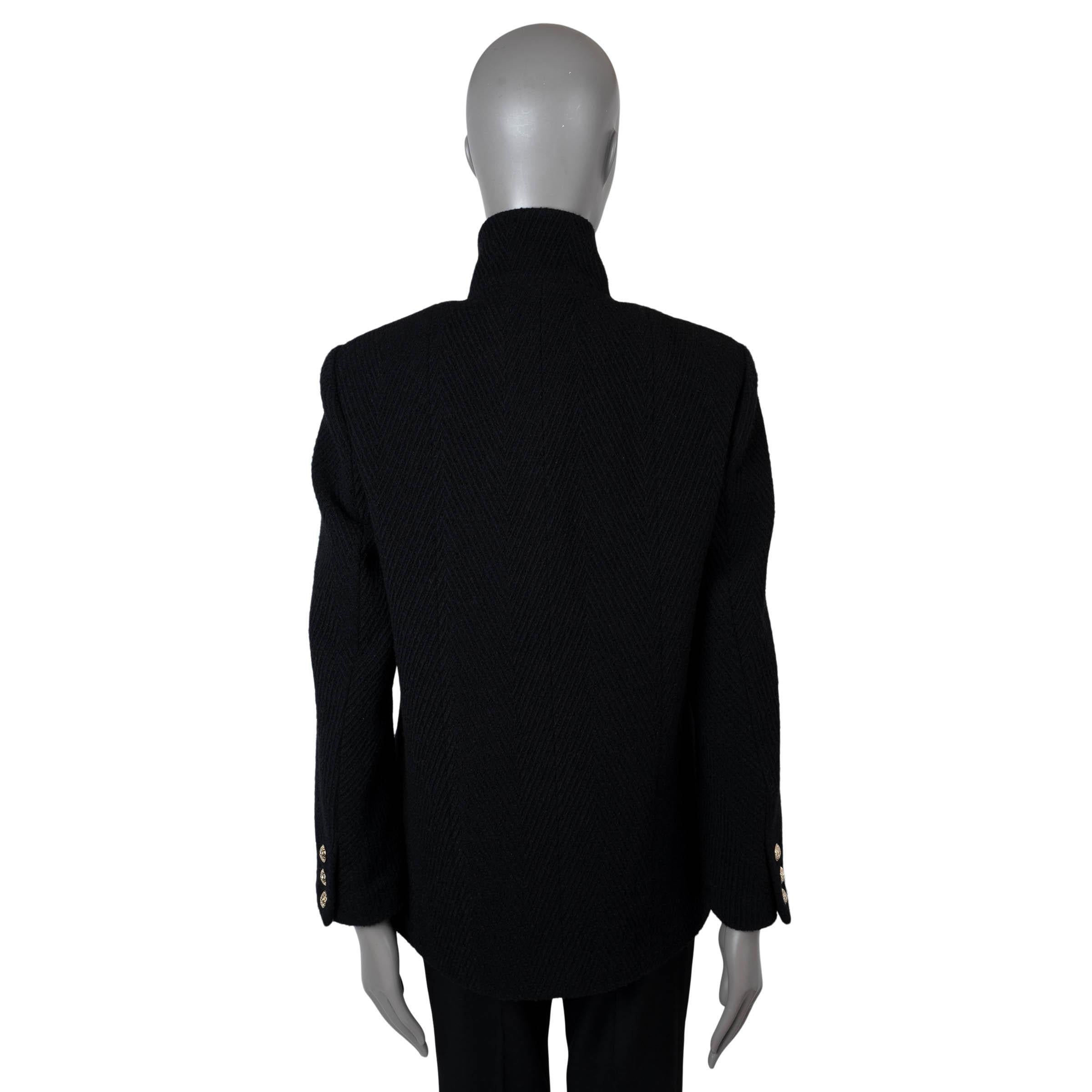 Black CHANEL black wool 2020 20K DOUBLE-BREASTED CHEVRON TWEED Jacket 38 S For Sale