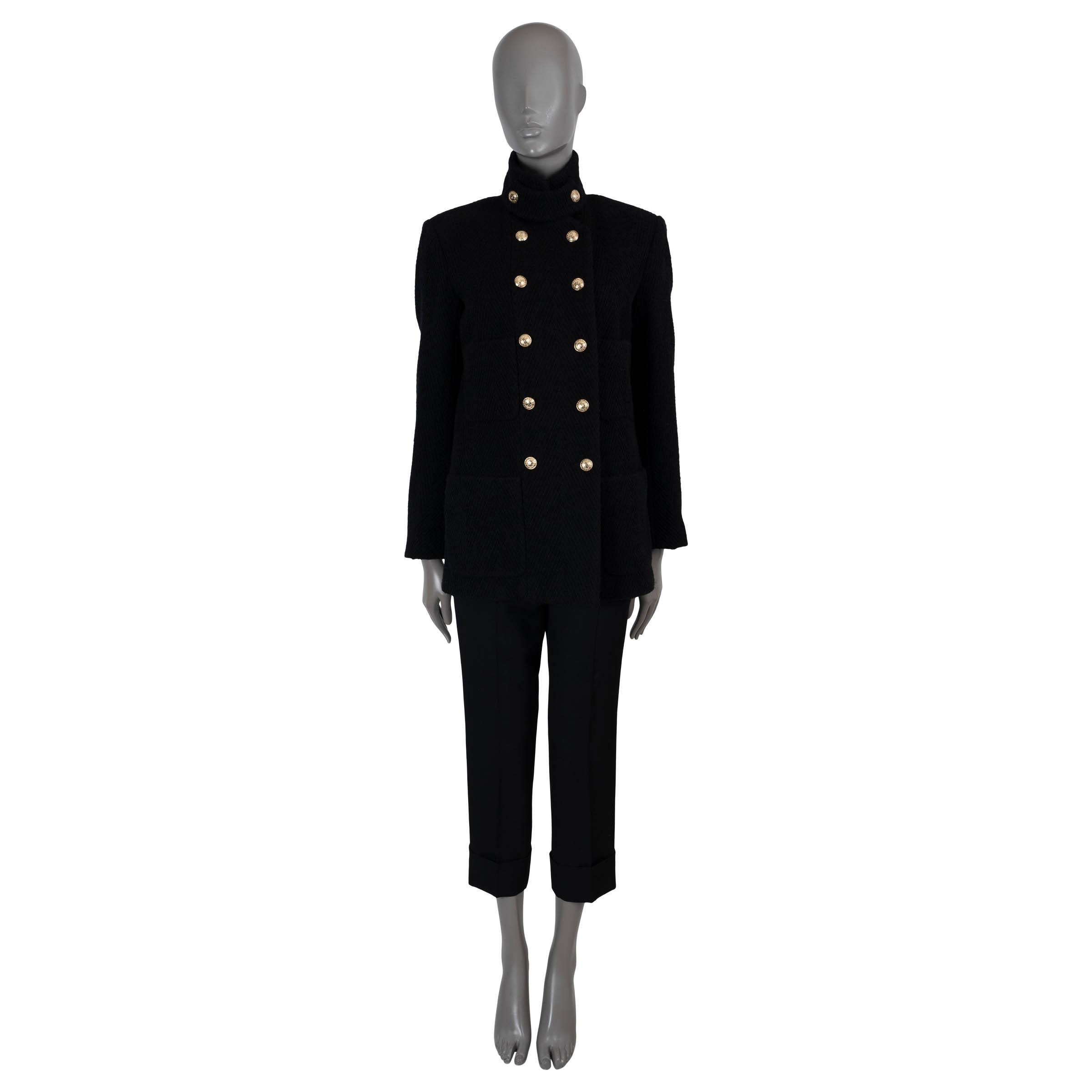 Women's CHANEL black wool 2020 20K DOUBLE-BREASTED CHEVRON TWEED Jacket 38 S For Sale