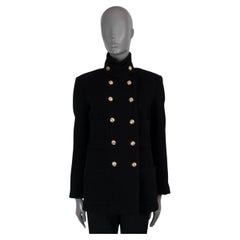 CHANEL black wool 2020 20K DOUBLE-BREASTED CHEVRON TWEED Jacket 38 S