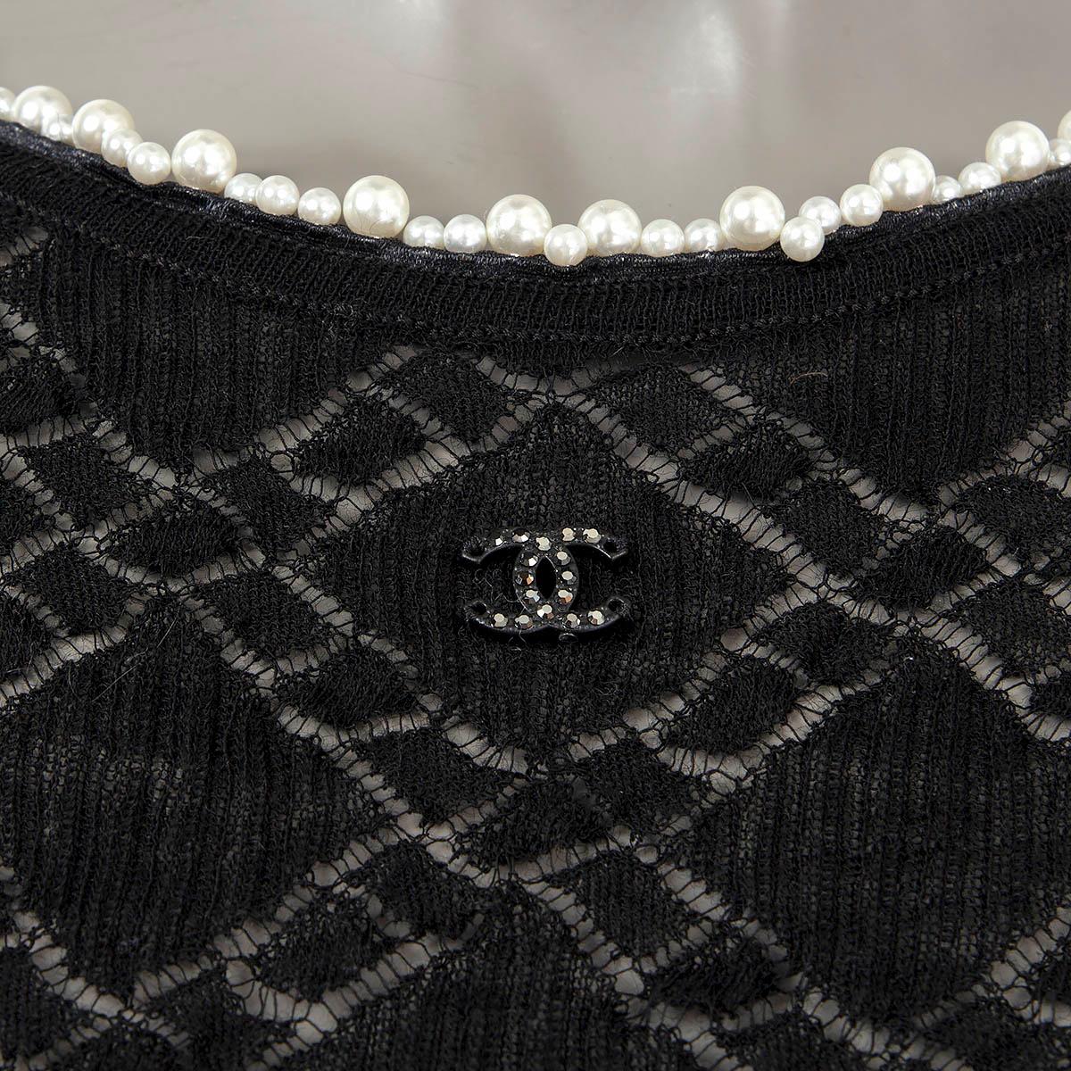 CHANEL black wool 2022 22B PEARL EMBELLISHED SEMI SHEER Shirt 36 XS 2