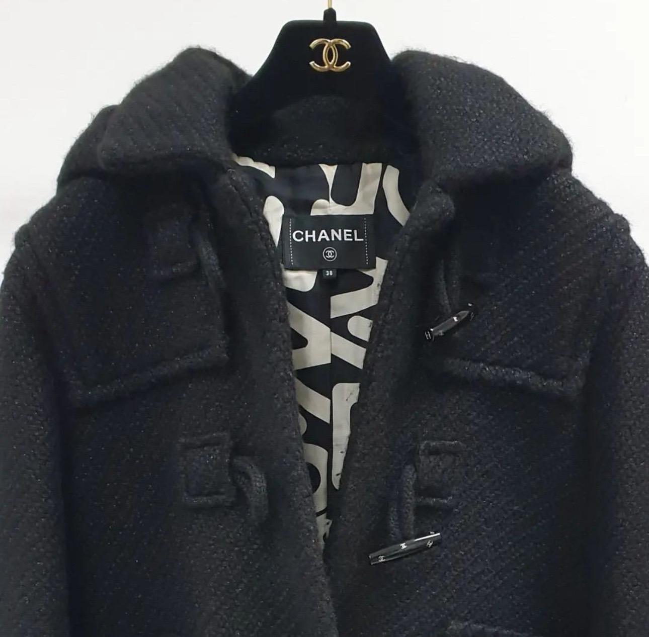 Chanel Black Wool 2023 Pea Coat In Excellent Condition For Sale In Krakow, PL