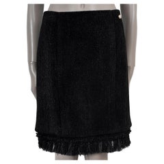 CHANEL black wool 20A FEATHER TRIM GLITTER VELVET Skirt 38 S