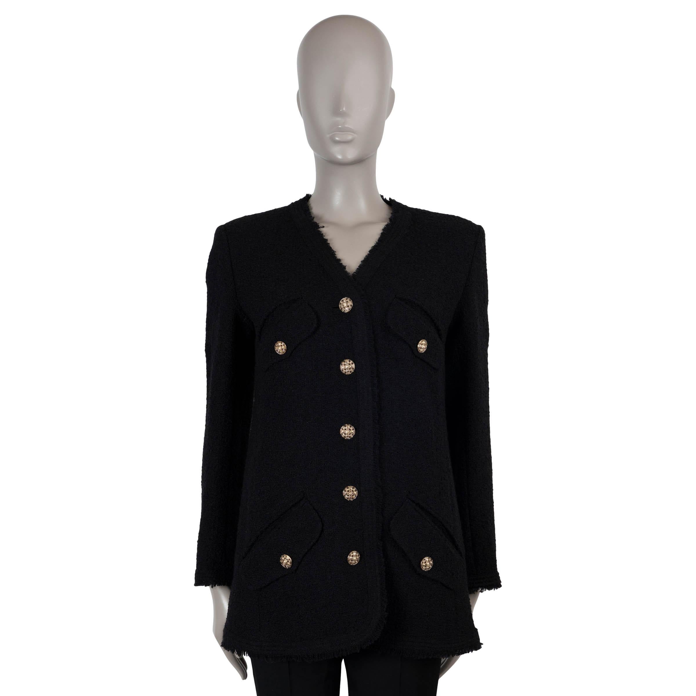 CHANEL schwarze Wolle 20A RUE CAMBON FRINGE TWEED Jacke 40 M