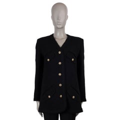 CHANEL black wool 20A RUE CAMBON FRINGE TWEED Jacket 40 M