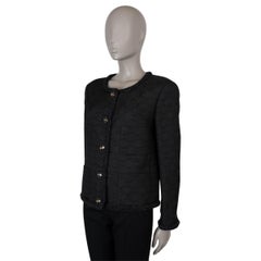 CHANEL black wool 21A CHATEAU DES DAMES MONOGRAM TWEED Jacket 44 L