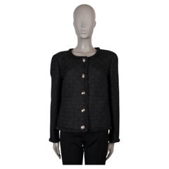 CHANEL black wool 21A CHATEAU DES DAMES MONOGRAM TWEED Jacket 44 L