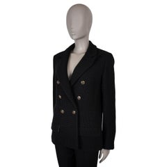 CHANEL black wool 21P DOUBLE BREASTED TWEED Jacket 42 L