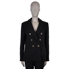 CHANEL black wool 21P DOUBLE BREASTED TWEED Jacket 42 L