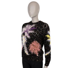 CHANEL black wool 24C LOS ANGELES SEQUIN & FEATHER Sweater 34 XS/S