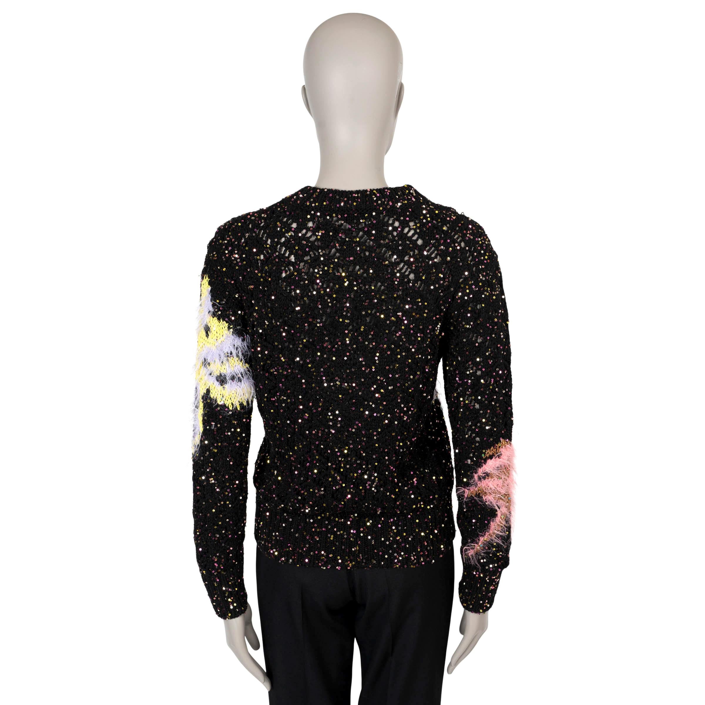 Noir CHANEL 24C LOS ANGELES SEQUIN & FEATHER Sweater 34 XS/S en vente