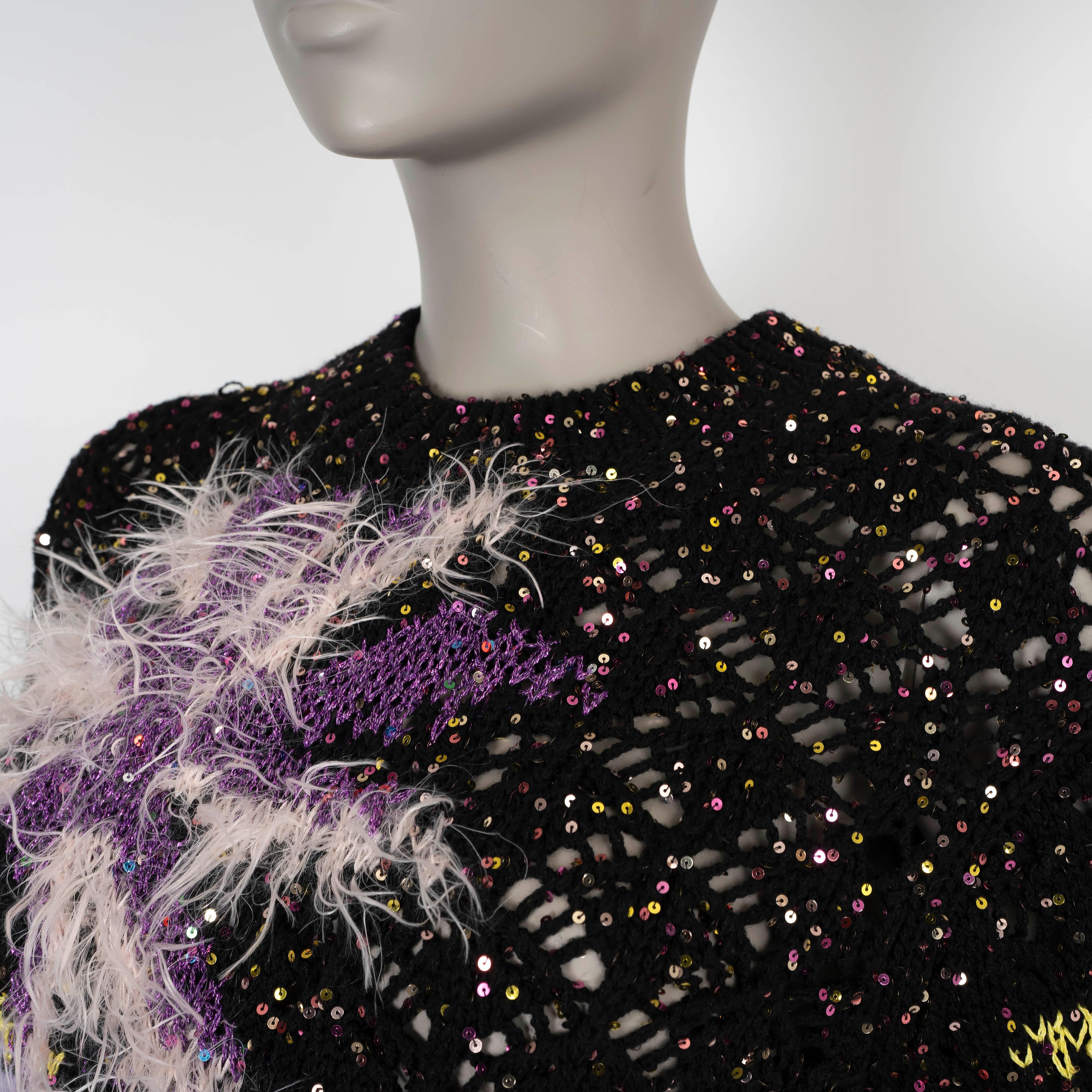 CHANEL 24C LOS ANGELES SEQUIN & FEATHER Sweater 34 XS/S en vente 1