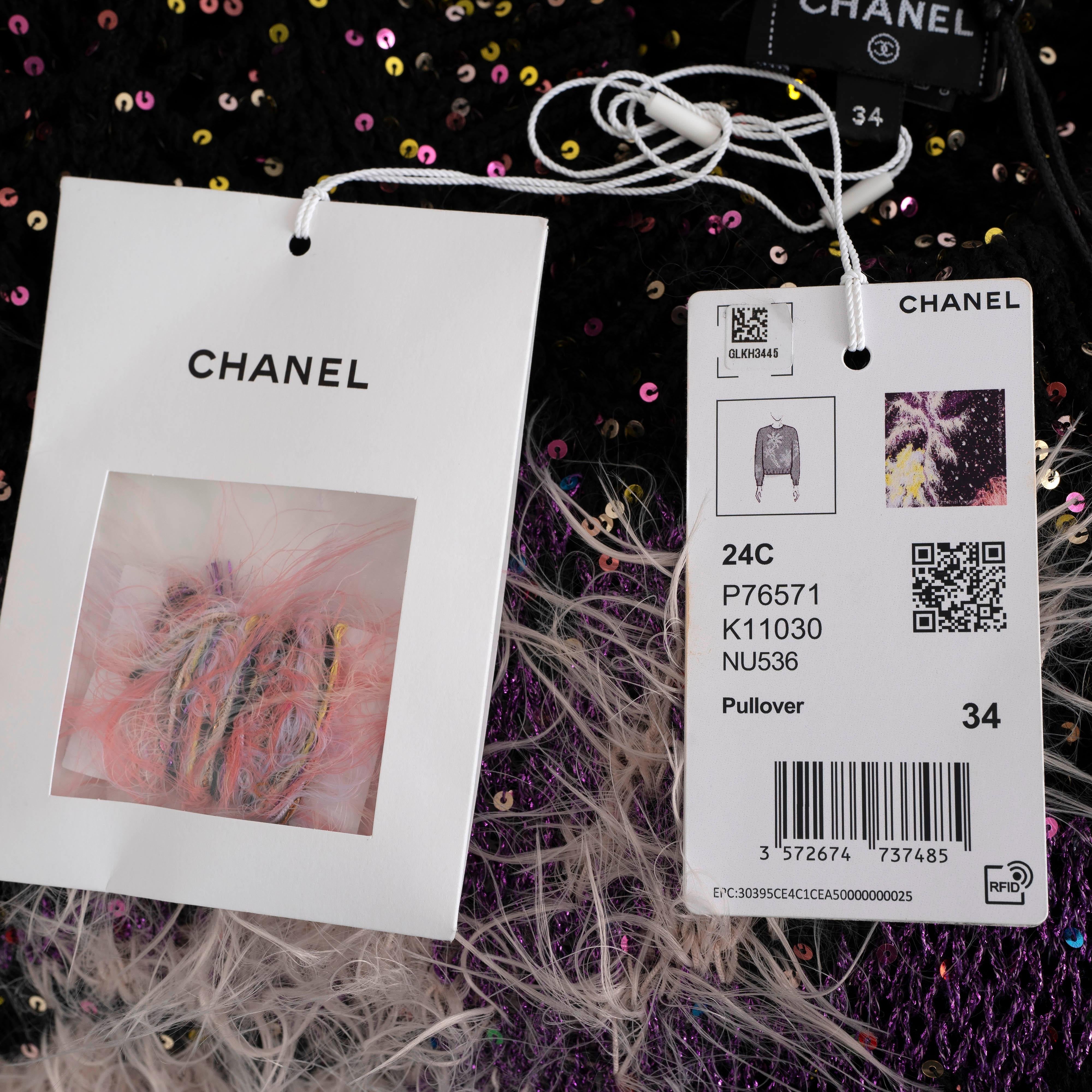 CHANEL 24C LOS ANGELES SEQUIN & FEATHER Sweater 34 XS/S en vente 5