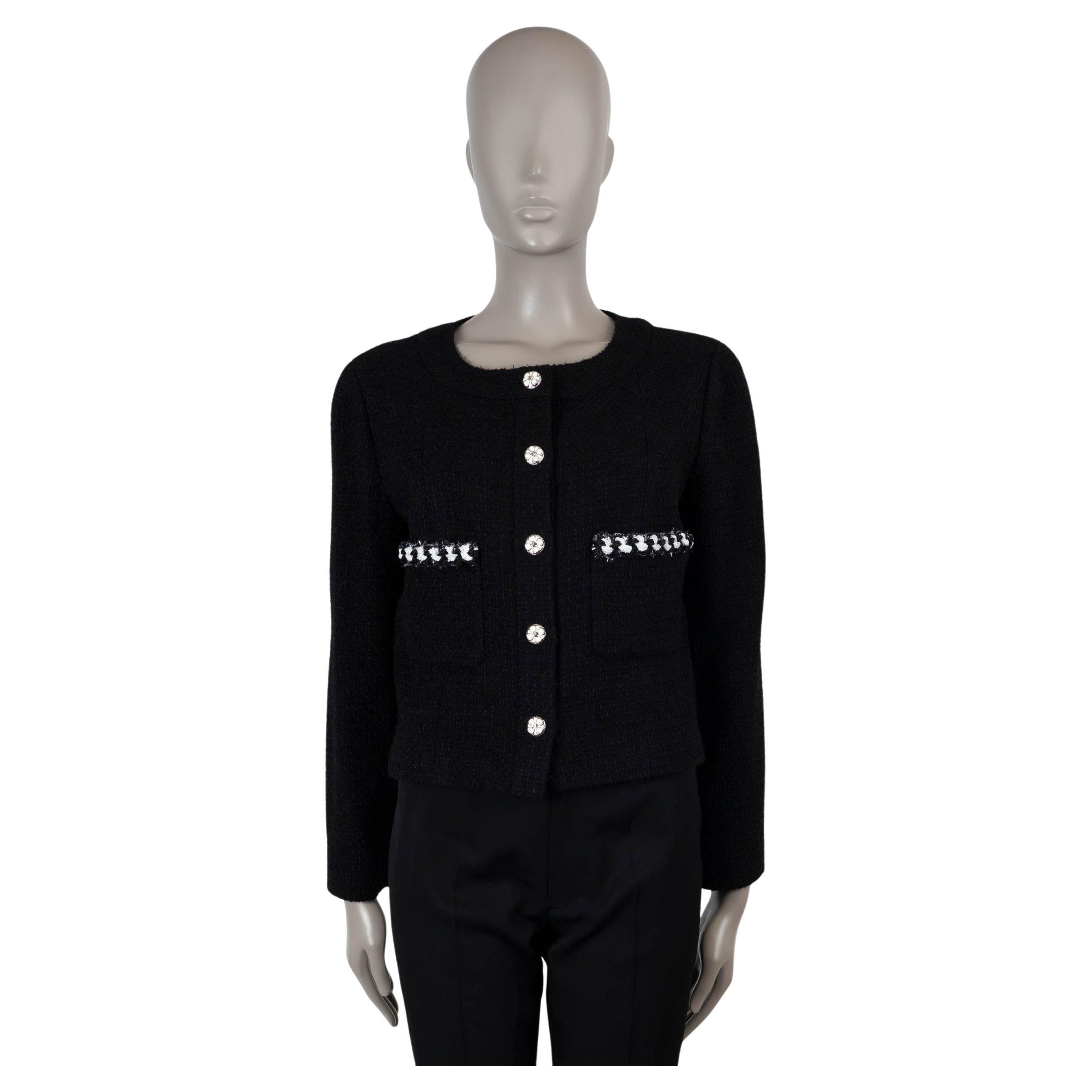 CHANEL black wool 24P IRIDESCENT GAUZE TWEED Jacket 40 M