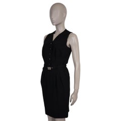 CHANEL black wool 96P LITTLE BLACK BELTED Dress XS